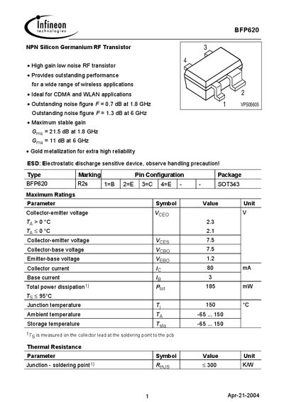 Infineon BFP620 Handbook - cover page