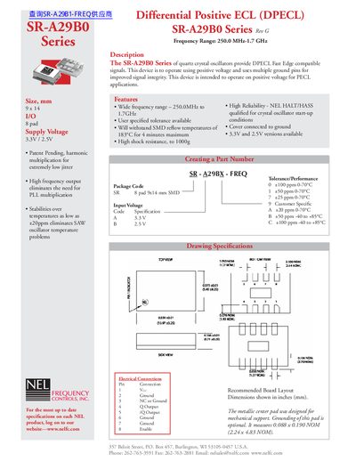 NEL Differential Positive ECL (DPECL) SR-A29B0 Series Rev G Frequency Range: 250.0 MHz-1.7 GHz - cover page