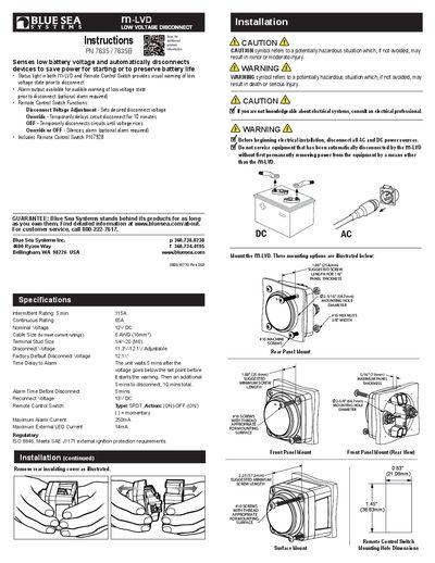 Blue Sea Systems m-LVD Low Voltage Disconnect User Manual - cover page