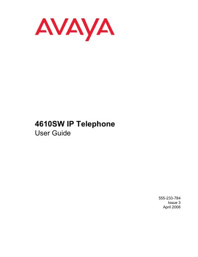 Avaya 4610SW IP Telephone User Guide
