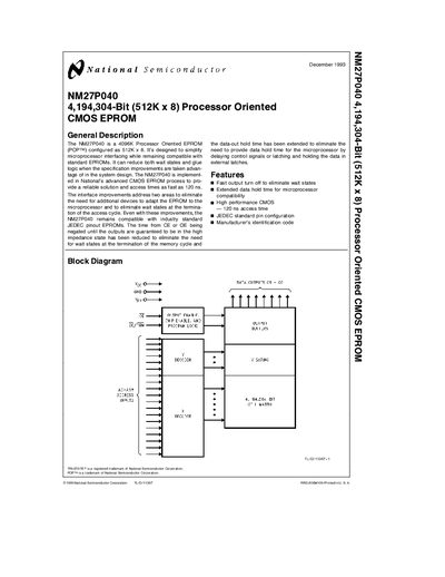 National Semiconductor NM27P040 EPROM Datasheet - cover page
