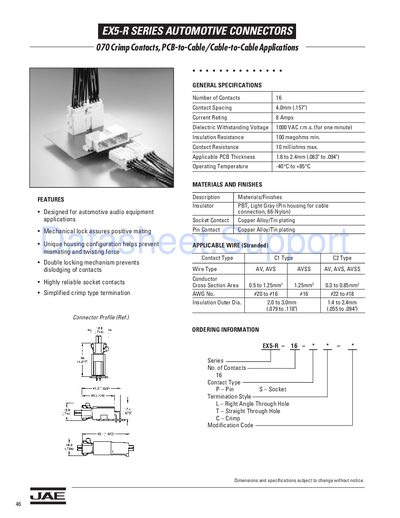 JAE EX5-R Series Automotive Connectors Datasheet - cover page
