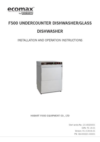 Hobart F500 Undercounter Dishwasher Installation and Operation Manual - cover page