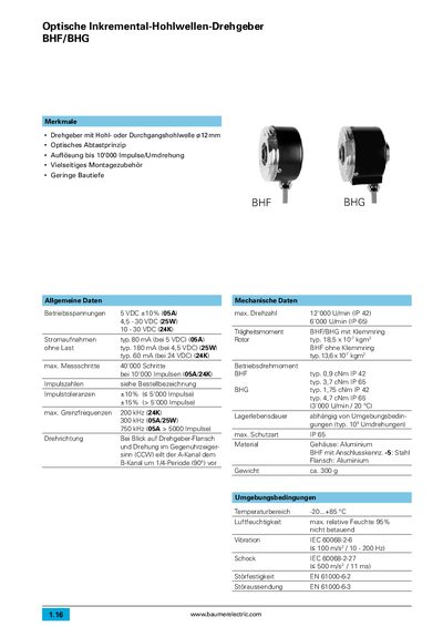 Baumerelectric BHF/BHG Optical Incremental Hollow Shaft Encoder Data Sheet - cover page