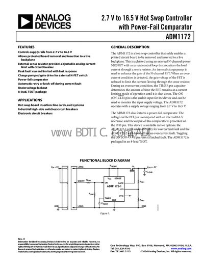 Analog Devices ADM1172 Hot Swap Controller Datasheet - cover page