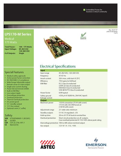 EMERSON NETWORK POWER LPS170-M Series Medical 175 Watts - cover page