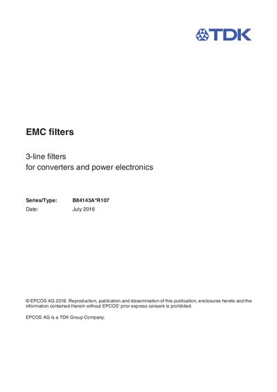 EPCOS B84143A*R107 EMC Filters Technical Data Sheet - cover page