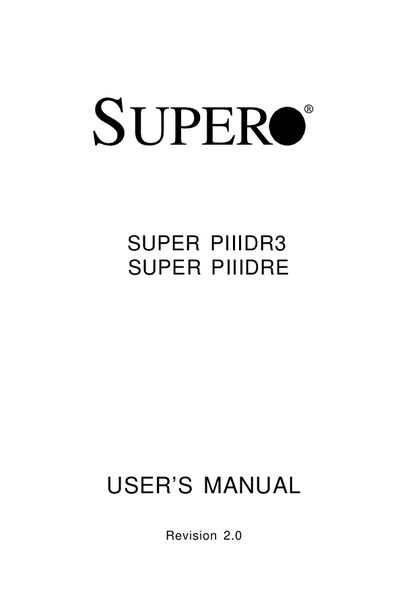 Supermicro PIIIDR3/PIIIDRE User Manual - cover page