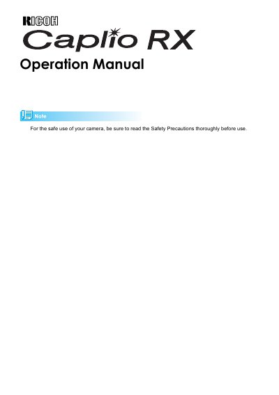 Ricoh Caplio RX Operation Manual - cover page