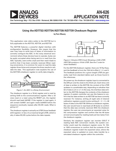 Analog Devices AN-626 Application Note Using the AD7738 Checksum Register