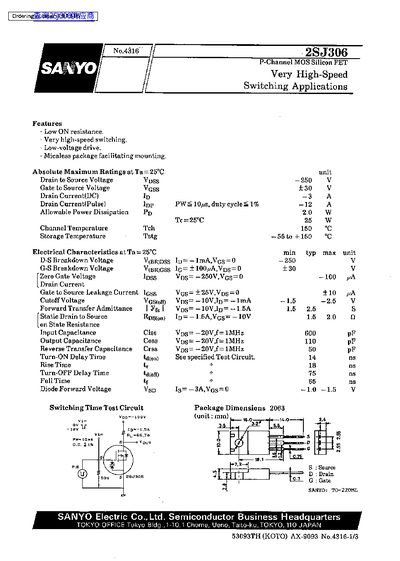SANYO 2SJ306 handbook - cover page