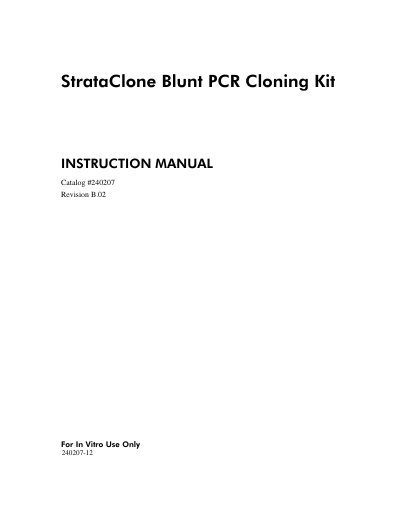 Agilent StrataClone Blunt PCR Cloning Kit Instruction Manual - cover page