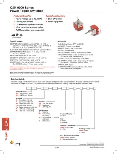 C&K 9000 Series Power Toggle Switches Catalog