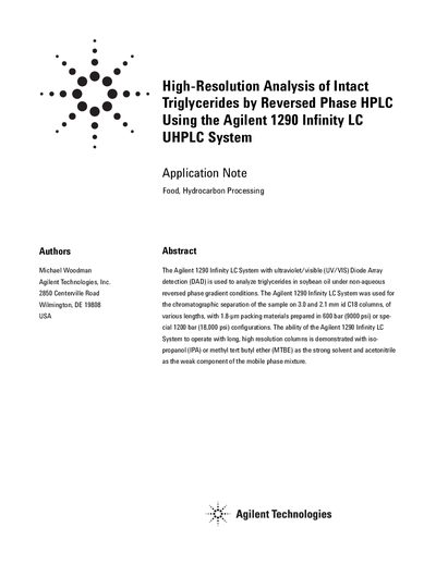 Agilent 1290 Infinity LC UHPLC System Application Note for Triglyceride Analysis - cover page