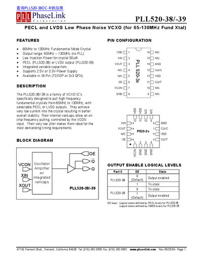 PhaseLink PLL520-38/39 Handbook - cover page