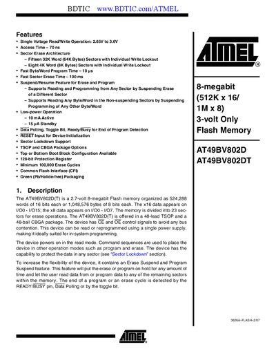 ATMEL AT49BV802DT handbook - cover page