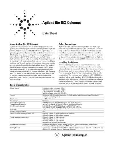 Agilent Bio IEX Columns Datasheet - cover page