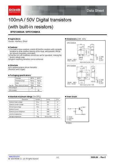 ROHM DTC124GUA Digital Transistor Data Sheet - cover page