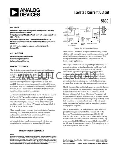Analog Devices 5B39 Signal Conditioning Module Handbook - cover page