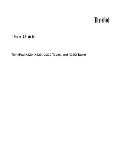 ThinkPad X220 X220i X220 Tablet X220i Tablet User Guide - cover page
