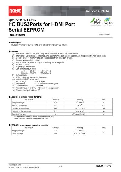 ROHM BU9883FV-W EEPROM Datasheet - cover page
