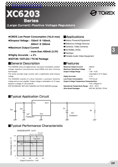 Torex XC6203E Voltage Regulator Datasheet - cover page