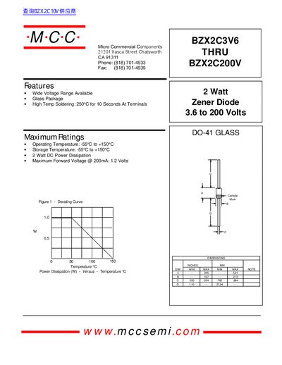 MCC BZX2C3V6 THRU BZX2C200V handbook - cover page