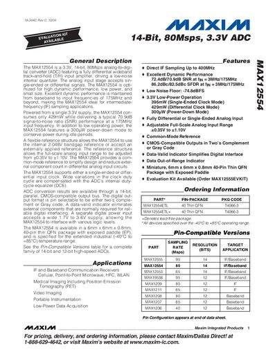 Maxim MAX12554 14‑Bit 80Msps ADC Datasheet - cover page