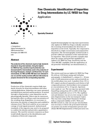 Agilent LC/MSD Ion Trap Application Note: Identification of Impurities in Drug Intermediates - cover page