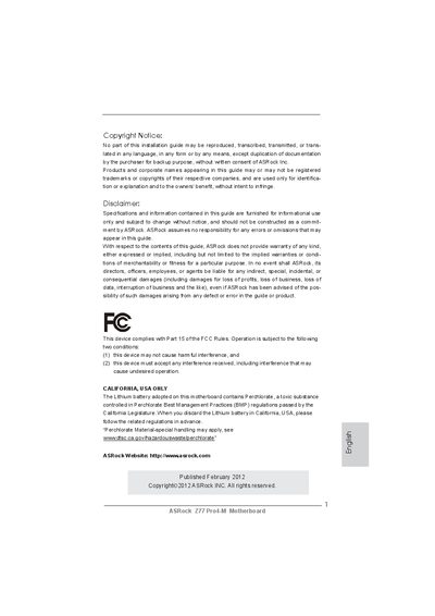 ASRock Z77 Pro4-M Motherboard Installation Guide - cover page