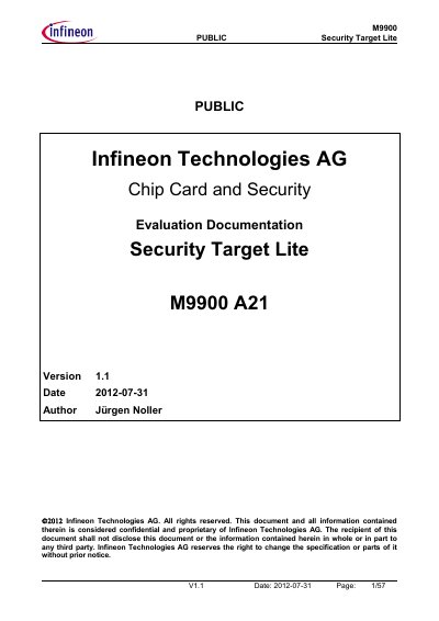 Infineon M9900 A21 Security Target Lite - cover page