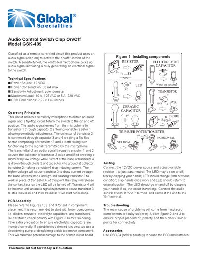 Global Specialties GaK-409 Audio Control Switch User Manual - cover page
