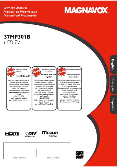 Magnavox 37MF301B LCD TV Owner's Manual - cover page