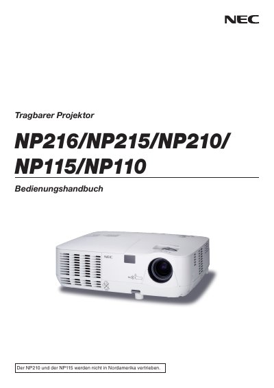 NEC NP216/NP215/NP210/NP115/NP110 Projector User Manual - cover page
