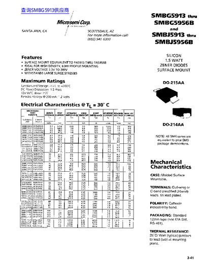 Microsemi SMBG5913 Zener Diode Datasheet - cover page