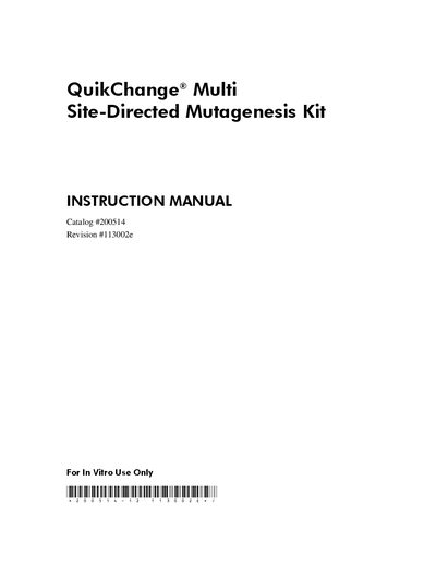 Stratagene 200514 QuikChange® Multi Site-Directed Mutagenesis Kit Instruction Manual - cover page