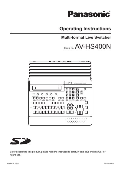Panasonic AVHS400N Multi-format Live Switcher Operating Instructions - cover page