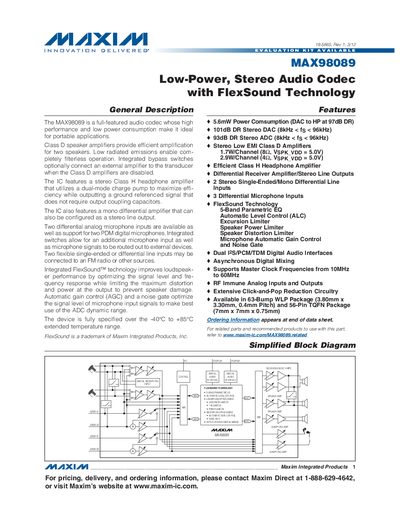 Maxim MAX98089 Low-Power Stereo Audio Codec Handbook - cover page