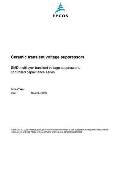 EPCOS Controlled Capacitance Series Ceramic Transient Voltage Suppressors Manual - cover page