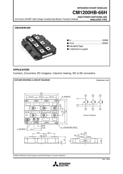 Mitsubishi CM1200HB-66H Datasheet - cover page