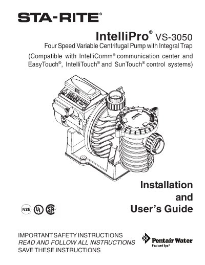 Pentair IntelliPro VS-3050 Installation and User's Guide - cover page