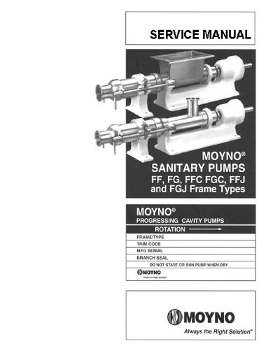 Robbins & Myers Moyno Sanitary Pumps Service Manual - cover page
