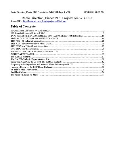 Joe WB2HOL Radio Direction Finder Projects Guide - cover page