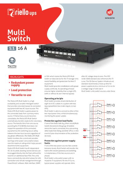 Riello UPS Multi Switch 16 A Product Data Sheet - cover page
