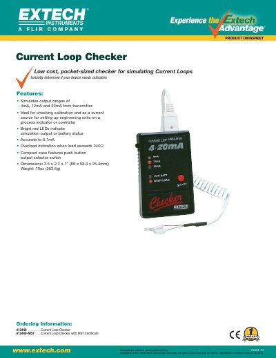 EXTECH 412440 Current Loop Checker Datasheet - cover page