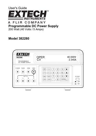 Extech 382280 Programmable DC Power Supply User's Guide - cover page