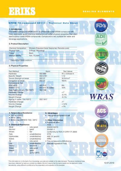 ERIKS EPDM 55111 Technical Data Sheet - cover page