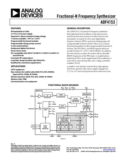 Analog Devices ADF4153 Datasheet - cover page