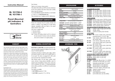 Hanna Instruments BL 931700 Series Panel-Mounted pH Indicators Controllers Instruction Manual - cover page