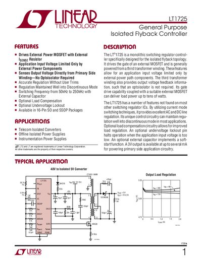 Linear Technology LT1725 Isolated Flyback Controller Datasheet - cover page